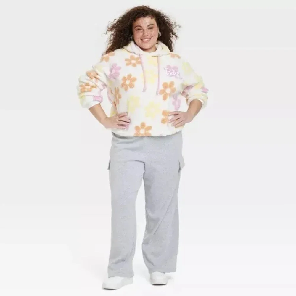 Barbie Flower Faux Sherpa Pullover Floral Hoodie Coat | Barbiecore Girlhoodcore - Picture 14 of 16